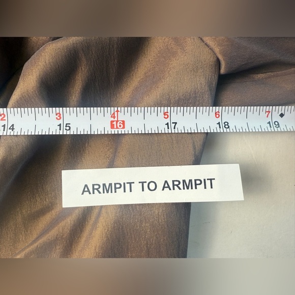 Tadashi Shoji Brown Metallic Y2K Top V-Neck Full Zip Ruched Size 14 - Picture 7 of 8